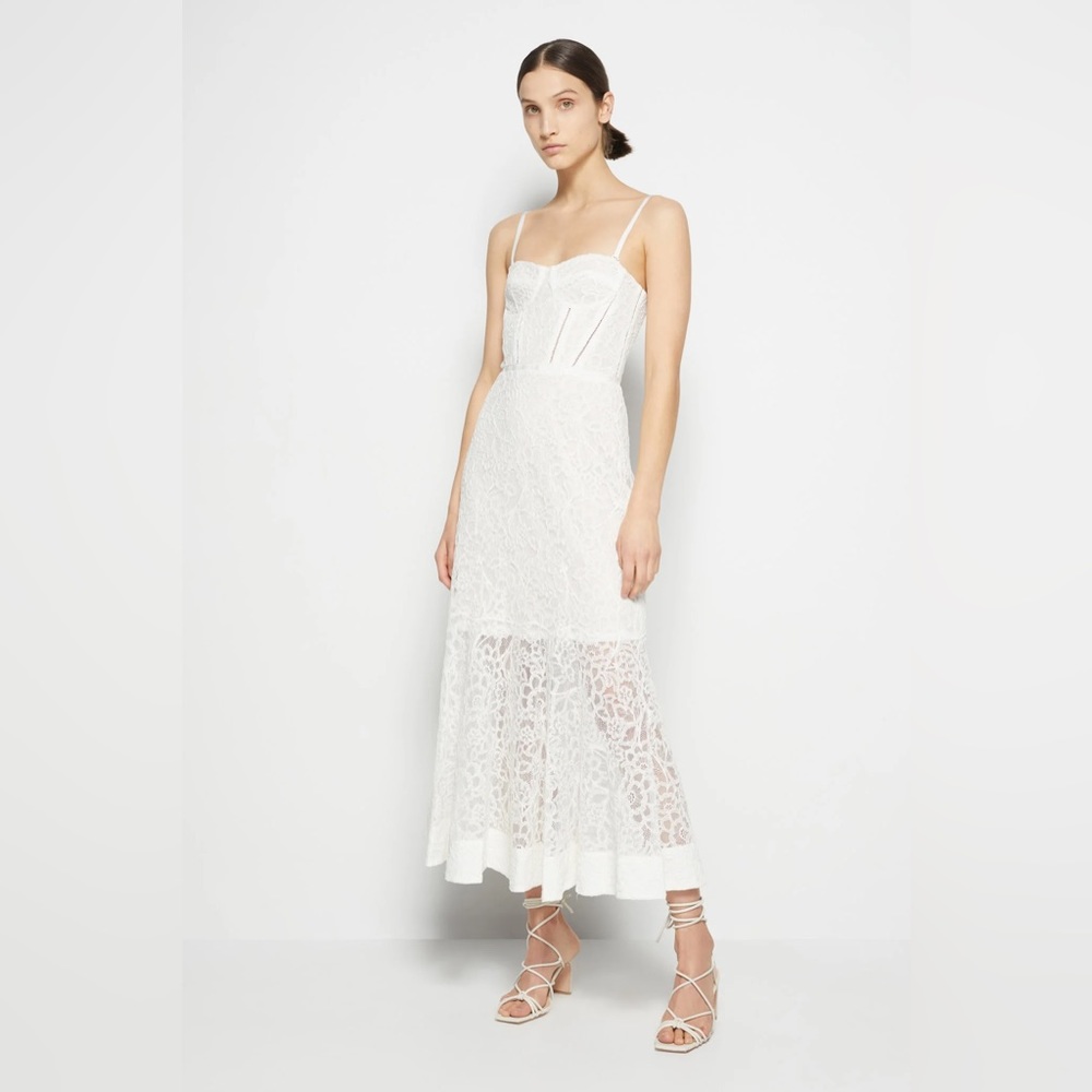 Jonathan Simkhai Midi Dress sz 6 White Lace Bustier Corset Bridal Prom